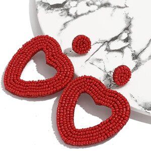 Women Red Heart Earrings Heart Hoop Earrings Gold Heart Earrings Dangle Heart